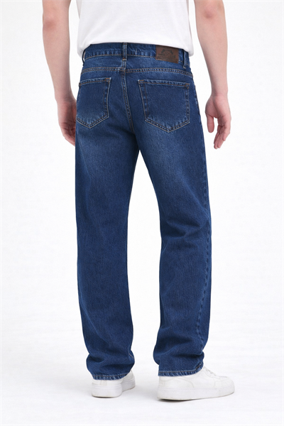 Erkek Lacivert Yıkamalı Baggy Fit Kot Pantolon