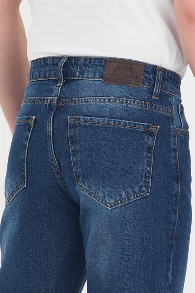 Erkek Lacivert Yıkamalı Baggy Fit Kot Pantolon