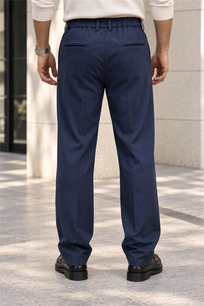 Erkek Likralı Pileli Baggy Fit Pantolon - Lacivert Lacivert