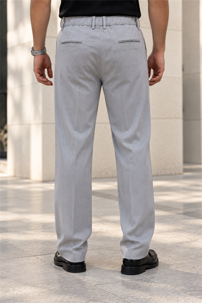 Erkek Likralı Pileli Baggy Fit Pantolon - Gri Gri