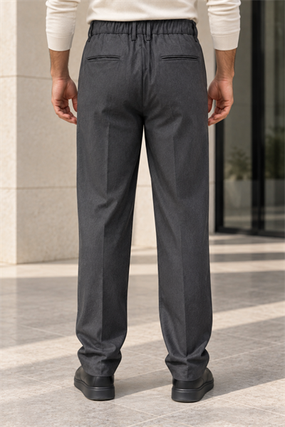 Erkek Likralı Pileli Baggy Fit Pantolon - Antrasit Antrasit