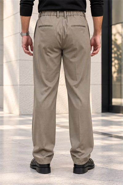 Erkek Likralı Pileli Baggy Fit Pantolon - Bej Bej