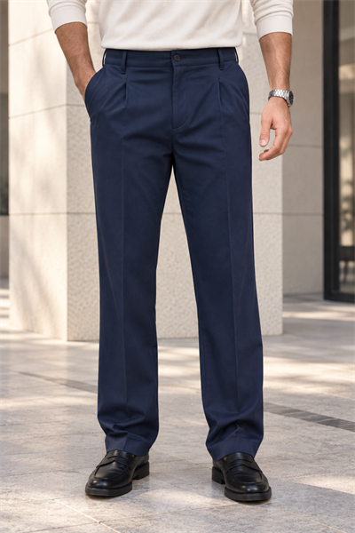 Erkek Likralı Pileli Baggy Fit Pantolon - Lacivert Lacivert