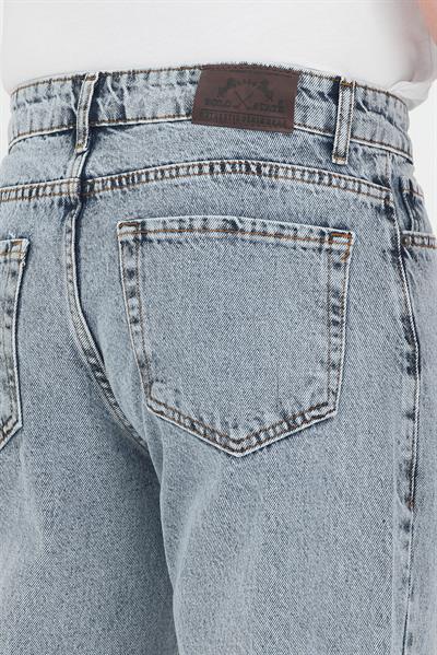 Erkek Mavi Yıkamalı Baggy Fit Kot Pantolon