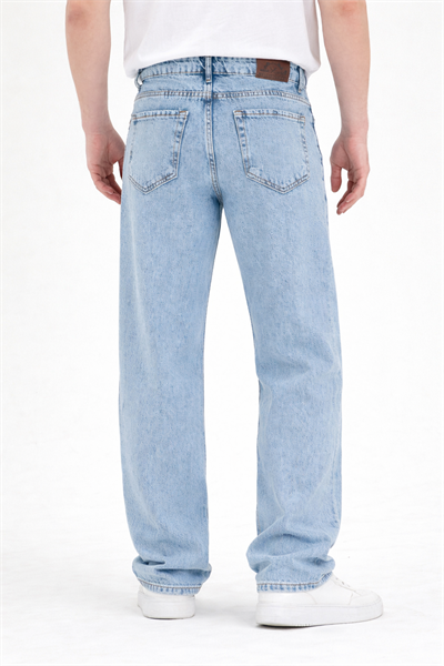 Erkek Mavi Yıkamalı Baggy Fit Kot Pantolon