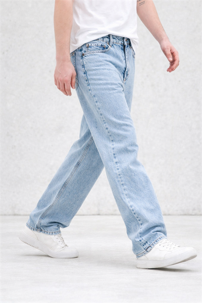 Erkek Mavi Yıkamalı Baggy Fit Kot Pantolon