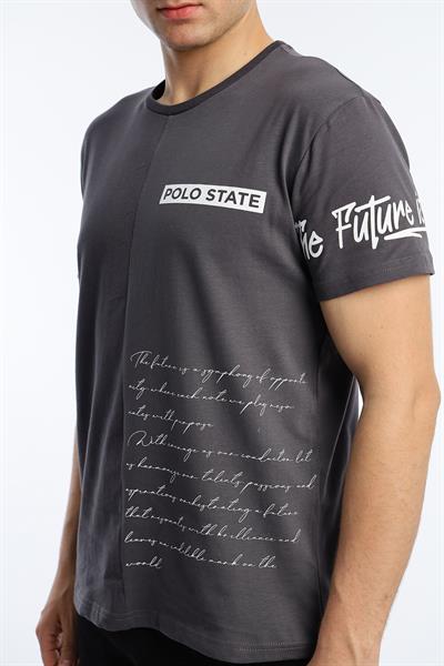 Erkek Ön Arka Baskılı Regular Tişört Gri