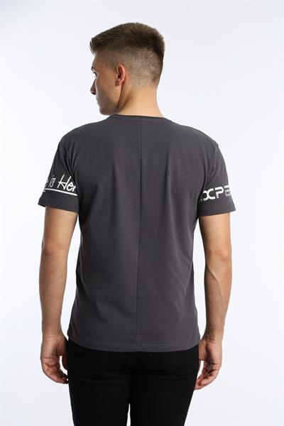 Erkek Ön Arka Baskılı Regular Tişört Gri