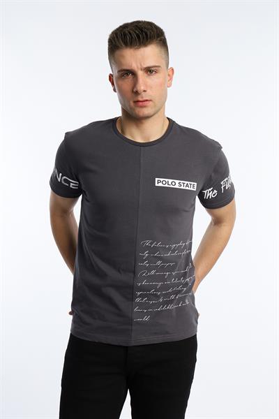 Erkek Ön Arka Baskılı Regular Tişört Gri