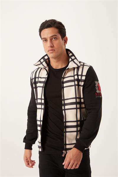 Erkek 3 İplik Pamuklu İçi Polarlı Regular Fit Kol Nakışlı Fermuarlı Dik Yaka Sweatshirt