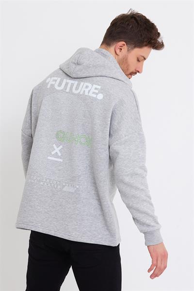 Erkek Oversize Baskılı Sweatshirt Gri Melanj