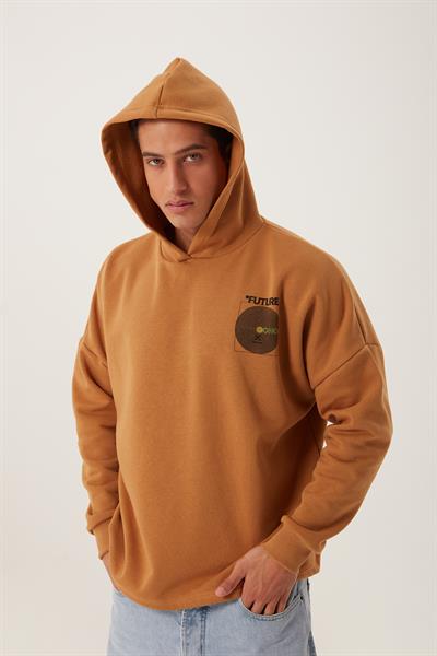 Erkek Oversize Baskılı Sweatshirt Kahverengi