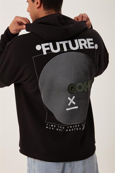 Erkek Oversize Baskılı Sweatshirt Siyah