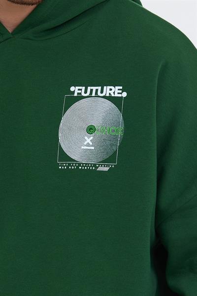 Erkek Oversize Baskılı Sweatshirt Yeşil