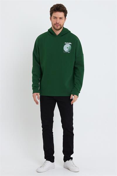 Erkek Oversize Baskılı Sweatshirt Yeşil