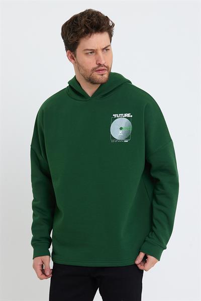 Erkek Oversize Baskılı Sweatshirt Yeşil