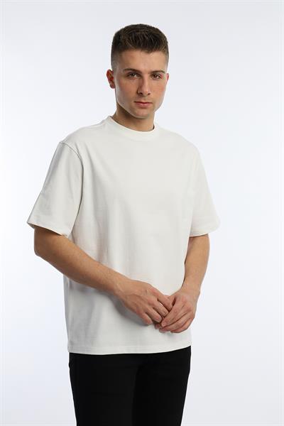 Erkek Oversize Fit Bisiklet Yaka Basic Tişört Beyaz