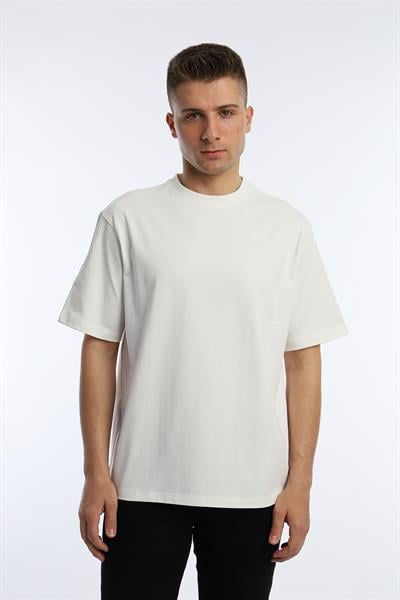 Erkek Oversize Fit Bisiklet Yaka Basic Tişört Beyaz