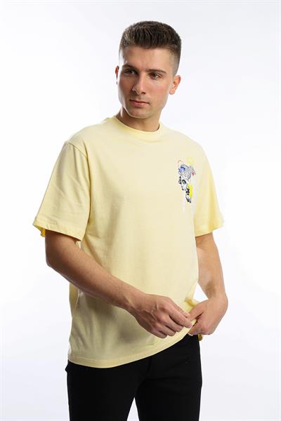 Erkek Oversize Fit Future Baskılı Basic Tişört Sarı