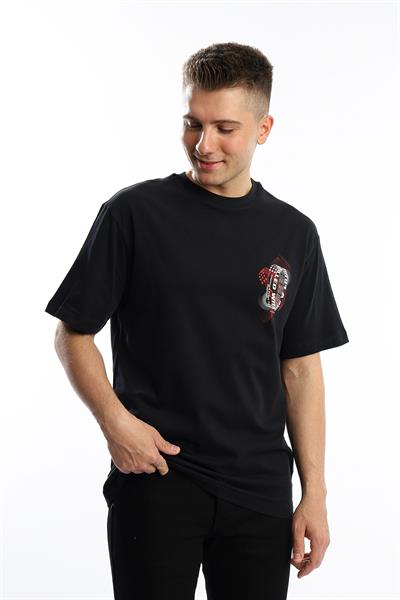 Erkek Oversize Fit Ön Arka Baskılı Basic Tişört Siyah