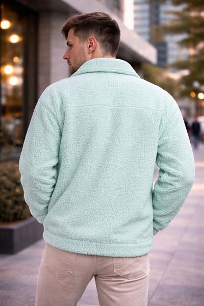 Erkek Oversize İçi Polarlı Peluş Sherpa Ceket Mint