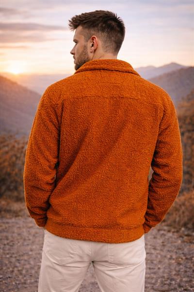 Erkek Oversize İçi Polarlı Peluş Sherpa Ceket Tarçın