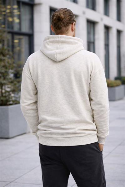 Erkek Oversize Kapüşonlu Kanguru Cepli 3 İplik İçi Polarlı Kar Melanj Sweatshirt
