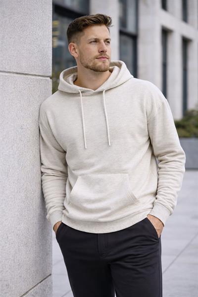 Erkek Oversize Kapüşonlu Kanguru Cepli 3 İplik İçi Polarlı Kar Melanj Sweatshirt