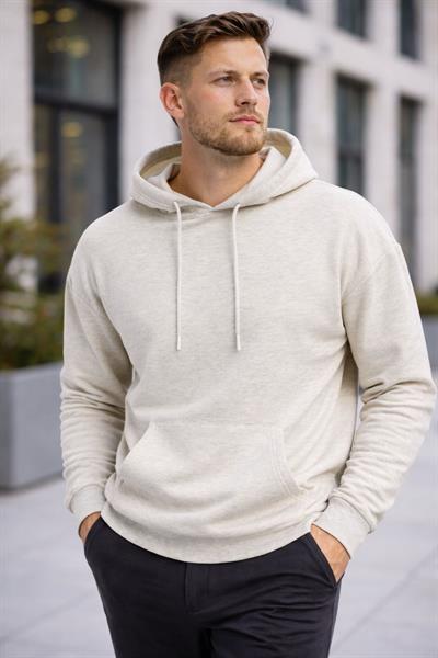 Erkek Oversize Kapüşonlu Kanguru Cepli 3 İplik İçi Polarlı Kar Melanj Sweatshirt