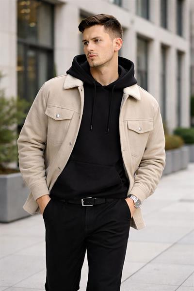 Erkek Oversize Kapüşonlu Kanguru Cepli 3 İplik İçi Polarlı Siyah Sweatshirt