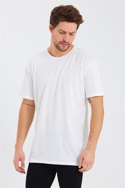 Erkek Pamuk Modal Oversize T-shirt Beyaz