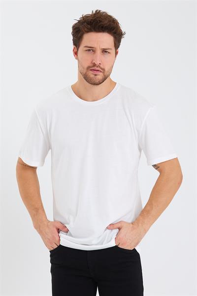 Erkek Pamuk Modal Oversize T-shirt Beyaz