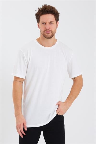 Erkek Pamuk Modal Oversize T-shirt Beyaz