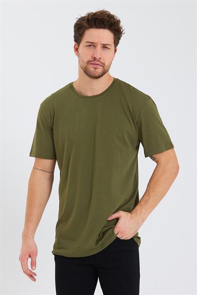 Erkek Pamuk Modal Oversize T-shirt Haki