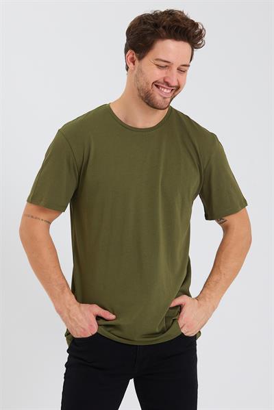 Erkek Pamuk Modal Oversize T-shirt Haki
