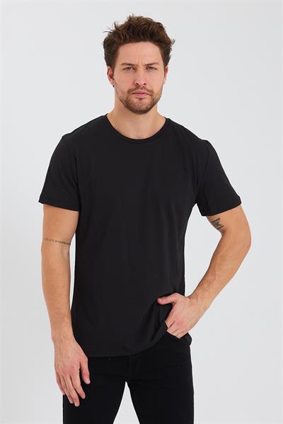Erkek Pamuk Modal Regular Fit T-shirt Siyah