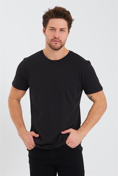 Erkek Pamuk Modal Regular Fit T-shirt Siyah