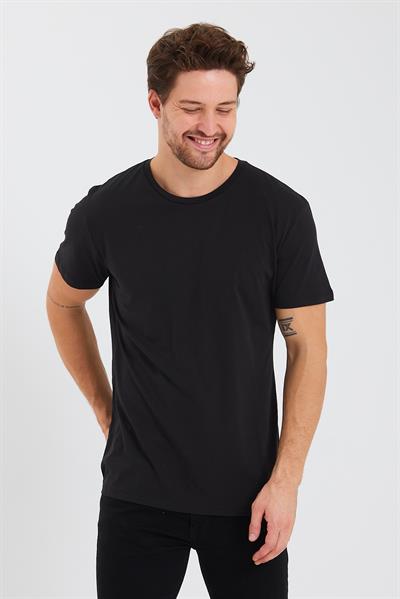 Erkek Pamuk Modal Regular Fit T-shirt Siyah