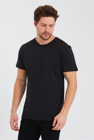 Erkek Pamuk Modal Regular Fit T-shirt Siyah