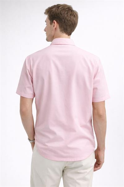 Erkek Pamuklu Açık Pembe Kısa Kollu Regular Fit Gömlek