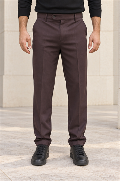 Erkek Pamuklu Likralı Regular Fit Kumaş Pantolon - Kahverengi Kahverengi