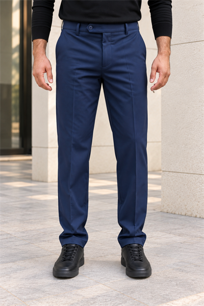 Erkek Pamuklu Likralı Regular Fit Kumaş Pantolon - Lacivert Lacivert