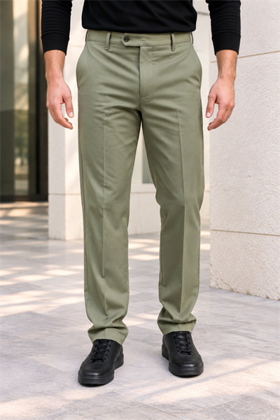 Erkek Pamuklu Likralı Regular Fit Kumaş Pantolon - Haki Haki