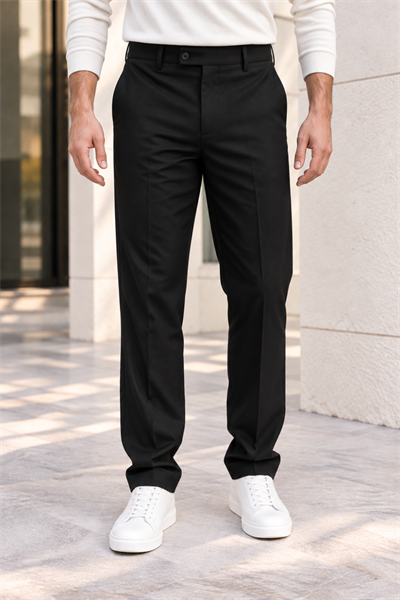 Erkek Pamuklu Likralı Regular Fit Kumaş Pantolon - Siyah Siyah