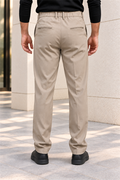 Erkek Pamuklu Likralı Regular Fit Kumaş Pantolon - Bej Bej