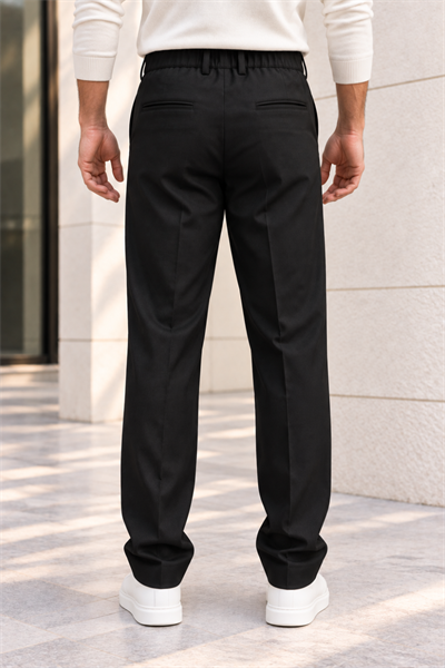 Erkek Pamuklu Likralı Regular Fit Kumaş Pantolon - Siyah Siyah