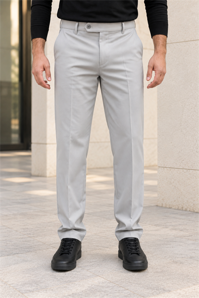 Erkek Pamuklu Likralı Regular Fit Kumaş Pantolon - Gri Gri