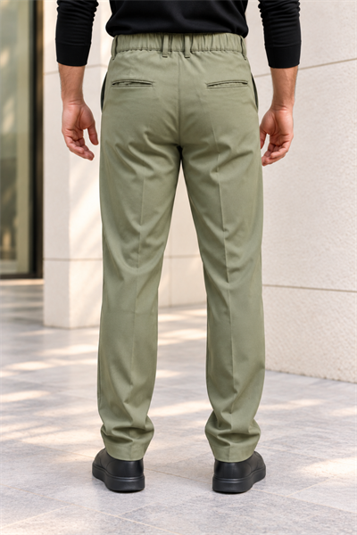 Erkek Pamuklu Likralı Regular Fit Kumaş Pantolon - Haki Haki
