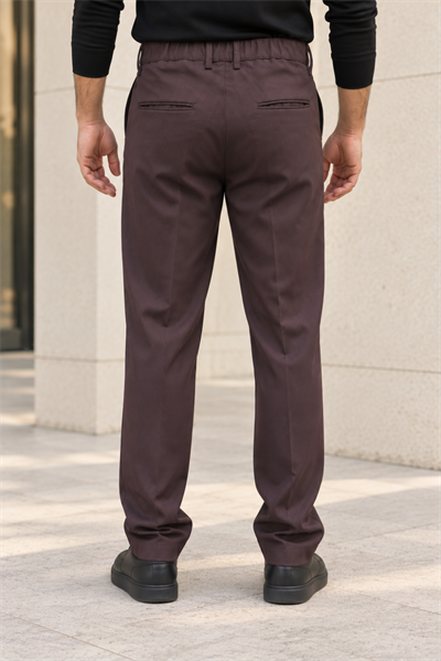 Erkek Pamuklu Likralı Regular Fit Kumaş Pantolon - Kahverengi Kahverengi