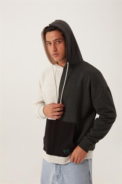 Erkek Parçalı 3 İplik Sweatshirt Beyaz